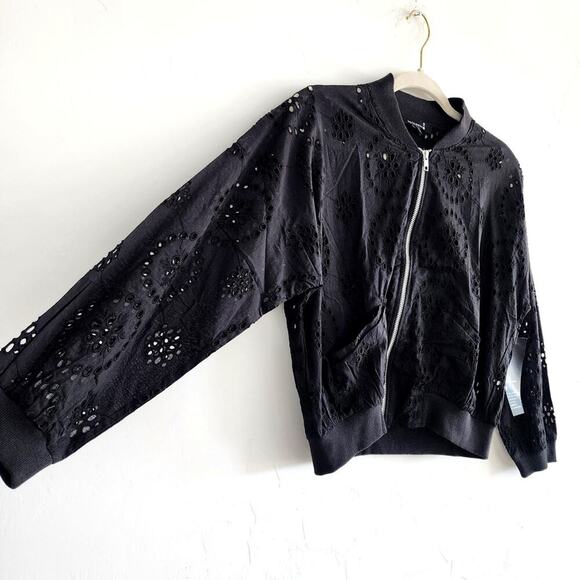 Broadway 38 Black Cotton Floral Pointelle Knit Jacket Size Small - Picture 5 of 8